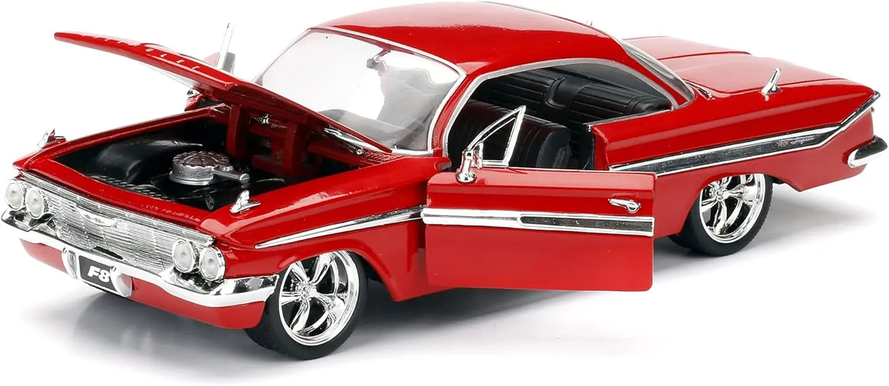 Detailed engine bay and interior view of the Jada Toys 1:24 Fast & Furious 1961 Chevy Impala die-cast model.