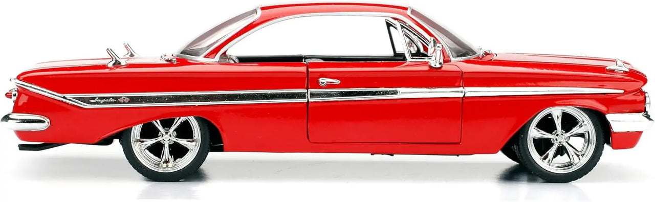 Driver's side profile view of the Jada Toys 1:24 Fast & Furious 1961 Chevy Impala die-cast model car.