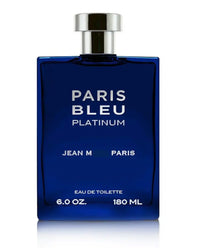 Thumbnail for Front-facing product shot of Jean Marc Paris Bleu Platinum Eau de Toilette in a 6.0 oz (180 ml) blue glass bottle with a silver cap