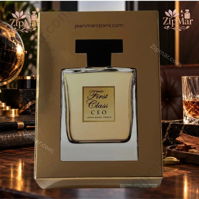 Jean Marc Paris First Class CEO Eau De Toilette 3.4 oz gold packaging box front view