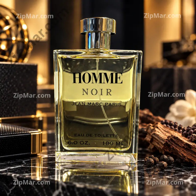 Jean Marc Paris Homme Noir eau de toilette 180 ml bottle with black peppercorns and wood”