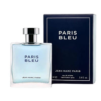 Thumbnail for Product set showing the 3.4 oz Paris Bleu fragrance bottle standing next to its original blue packaging.