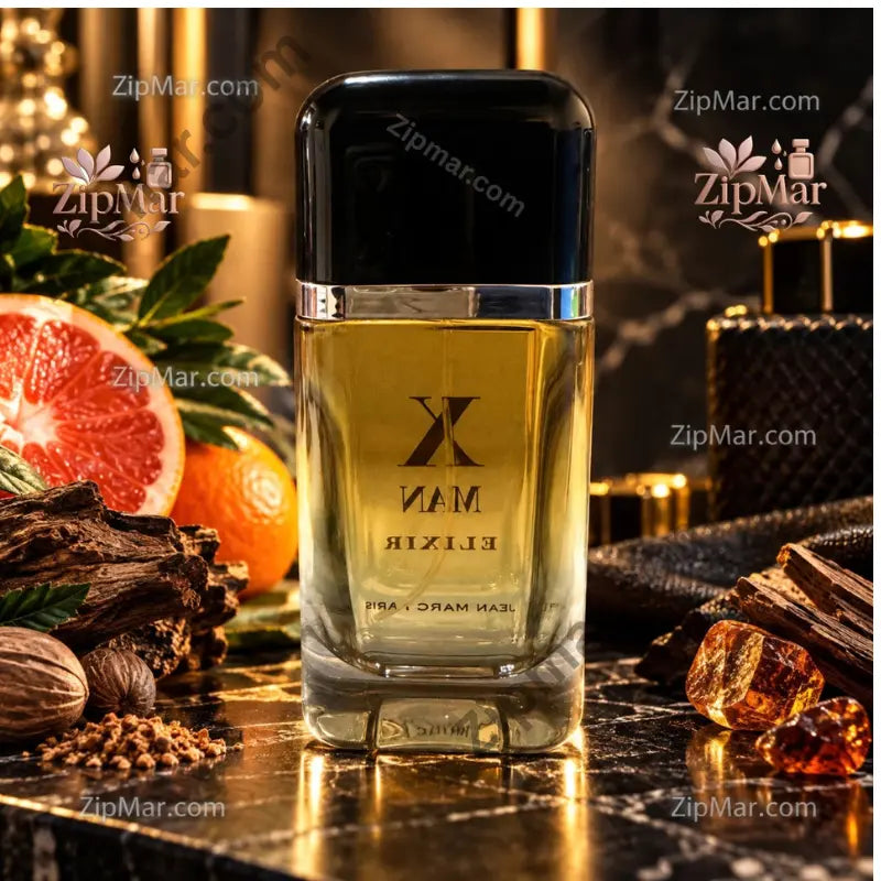 “Jean Marc Paris X Man Elixir cologne bottle with grapefruit, wood and amber styling”