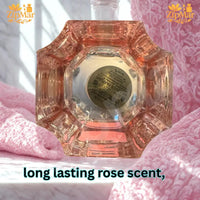 Thumbnail for Rose Fleur fragrance bottle base with sticker showing 100 mL, 3.4 fl oz, batch number, Bellevue Parfums and Made in USA