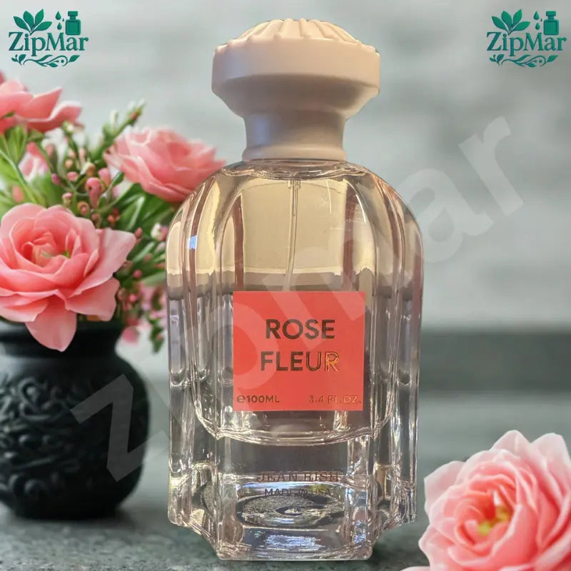 Jean Rish Rose Fleur Eau de Parfum 100 mL 3.4 fl oz fluted glass bottle with coral label and cream cap