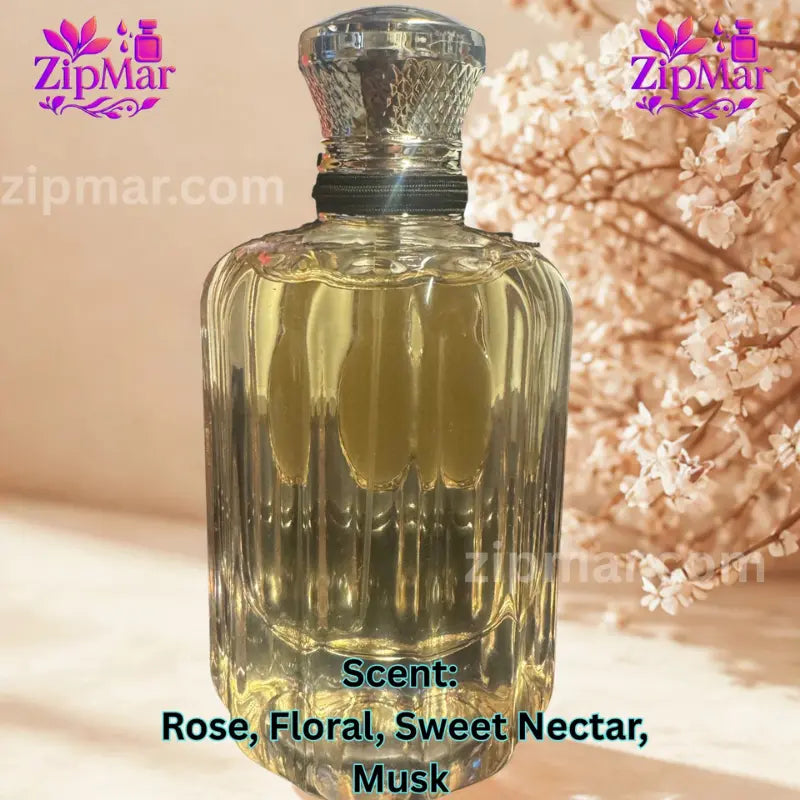 Bottom view of Jean Rish Rose Nectar perfume bottle showing Bellevue Parfums label and 3.4 fl oz volume