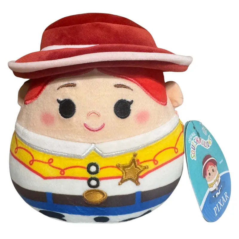 Front view of Jessie Toy Story Squishmallows plush with cowgirl hat and sheriff star.