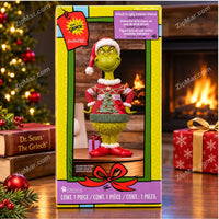 Thumbnail for Jim Shore Grinch in Ugly Sweater Statue box front with red bow, Enesco logo and contents 1 piece