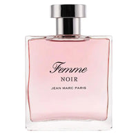 Thumbnail for Clear close-up view of the 100ml Jean Marc Paris Femme Noir perfume bottle, highlighting the signature label and pink liquid.