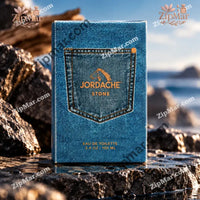 Thumbnail for Front of Jordache Stone eau de toilette 3.4 oz 100 mL denim pocket box with horse logo