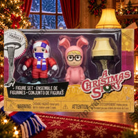 Thumbnail for Front view of A Christmas Story 3-figure collectible set by Just Play displayed on a festive background