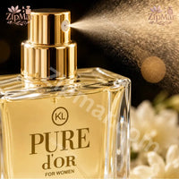 Thumbnail for Side angle view of faceted glass Karen Low Pure d'Or Eau de Parfum spray bottle