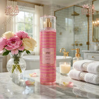 Thumbnail for kensie Floral Crush Body Mist 8 fl oz bottle with pink peonies on white marble bathroom counter