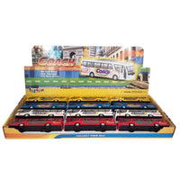 Thumbnail for Retail display box of Kinsfun diecast coach travel buses showing various colors.