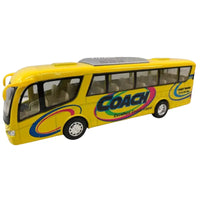 Thumbnail for Yellow Kinsfun diecast coach travel bus pull-back toy.