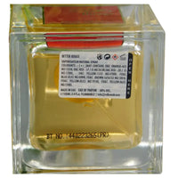 Thumbnail for The bottom of the Lattafa Better Rouge perfume bottle, showing the clear square base and detailed label with batch code, ingredients, and manufacturer information.