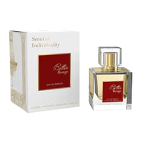 Thumbnail for Lattafa Better Rouge Eau de Parfum 3.4 oz women’s perfume bottle standing next to its textured white and gold packaging box.