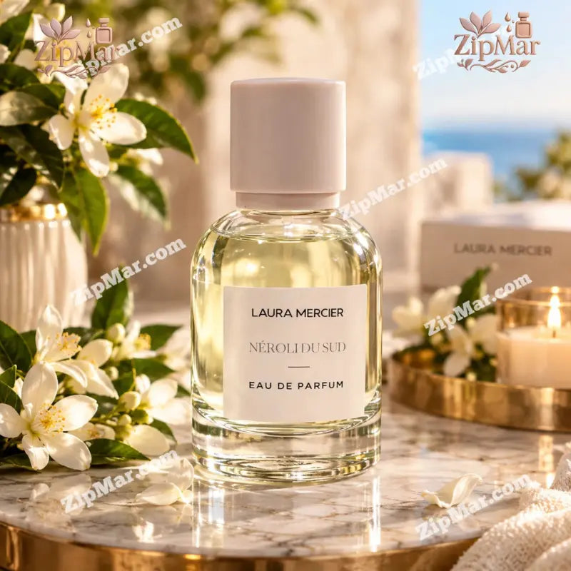 Laura Mercier Néroli du Sud Eau de Parfum 1.7 oz bottle with pale cap and Laura Mercier box behind