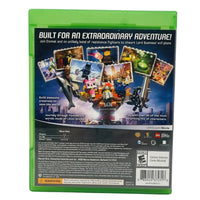Thumbnail for The LEGO Movie Videogame Xbox One back cover showing features co-op play E10 rating and Warner Bros branding