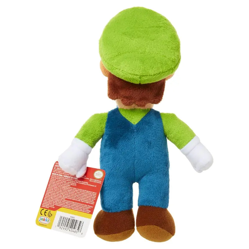 Back view of Luigi plush toy showing high-quality stitching and fabric.