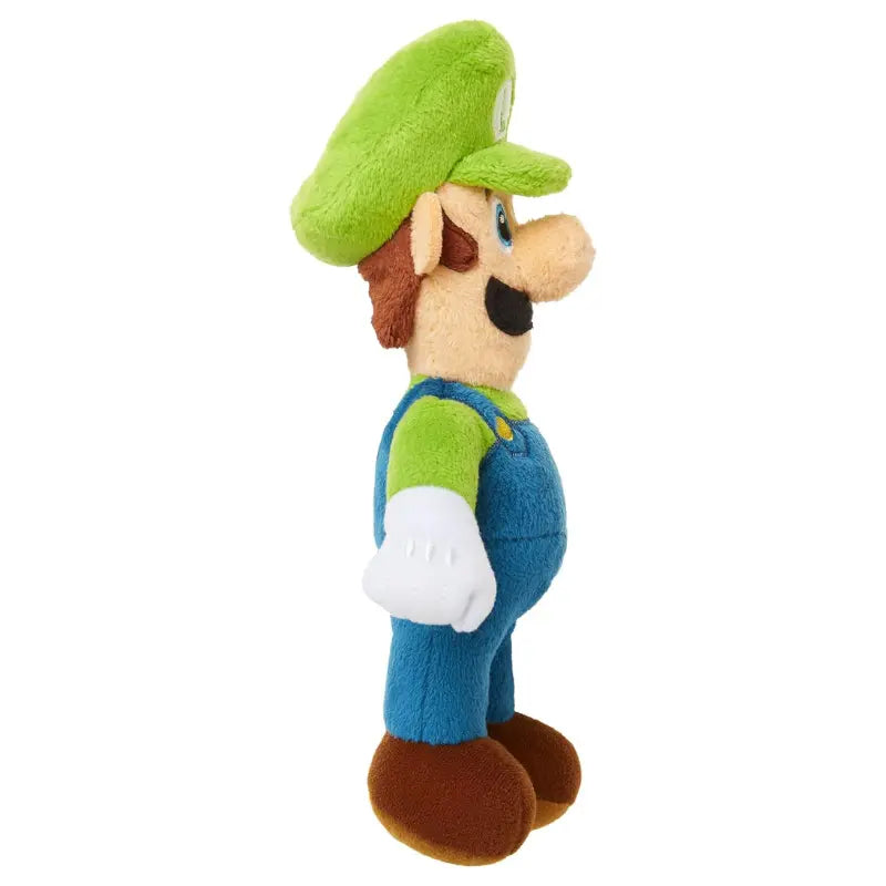 Right side profile of Luigi Super Mario plush.