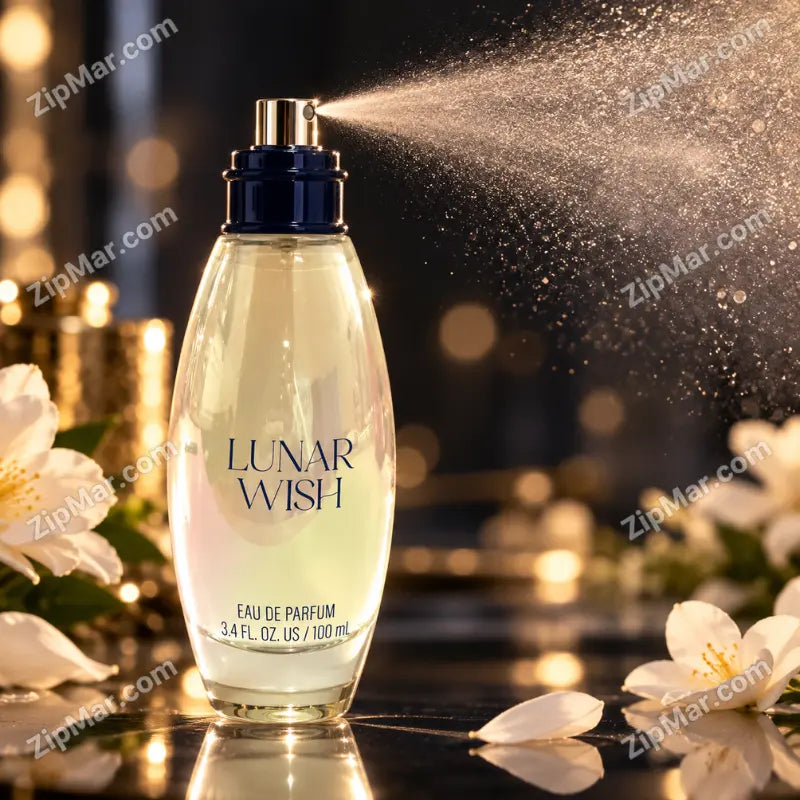 Lunar Wish Eau de Parfum 100 mL oval glass bottle with gold spray pump misting