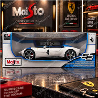 Thumbnail for Maisto 1:18 Ferrari Monza SP1 diecast model box front with side view of the white car”
