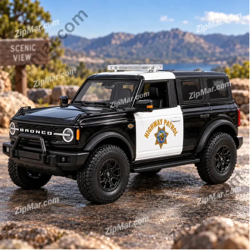 Maisto 1:18 Ford Bronco Highway Patrol diecast model with star door badge and roof light bar