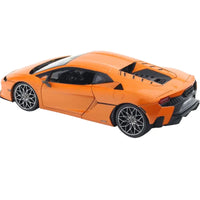 Thumbnail for Rear three-quarter view of orange Maisto 1:18 scale Lamborghini Temerario model car