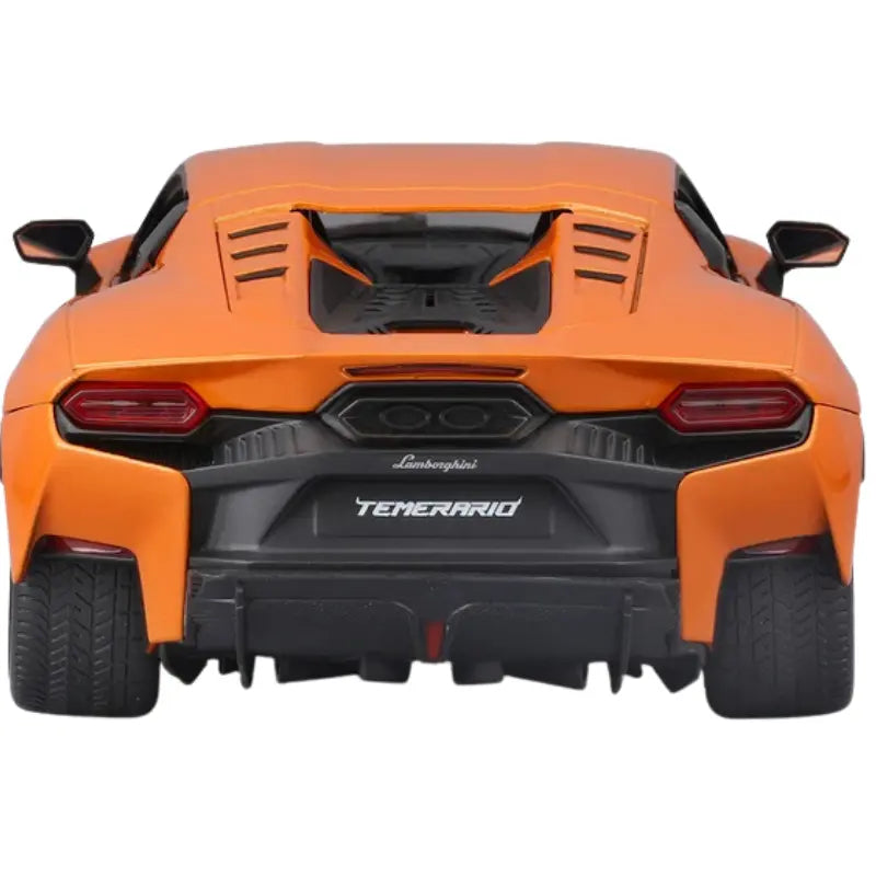 Direct rear view of Maisto 1:18 scale Lamborghini Temerario displaying rear diffuser and exhaust