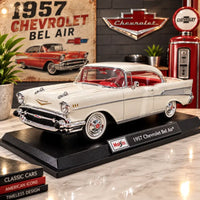 Thumbnail for Maisto 1:18 1957 Chevrolet Bel Air Coupe diecast model lifestyle display