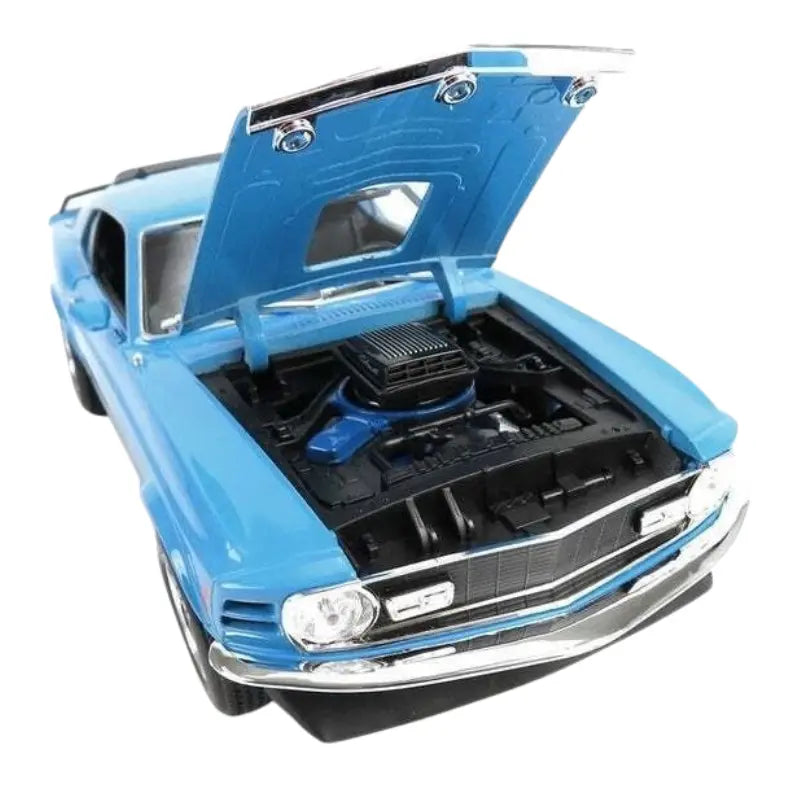 Maisto 1970 Ford Mustang Mach 1 blue diecast 1:18 opening hood engine bay detail