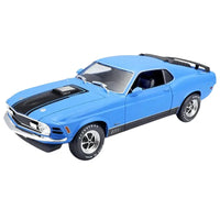 Thumbnail for Maisto 1970 Ford Mustang Mach 1 blue diecast 1:18 three quarter front view