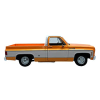 Thumbnail for Side profile of Maisto 1:18 1974 Chevrolet C10 Cheyenne Super orange diecast pickup truck