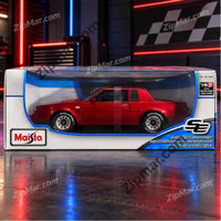 Thumbnail for Red Maisto 1987 Buick Grand National 1:18 diecast in Special Edition window box, side view