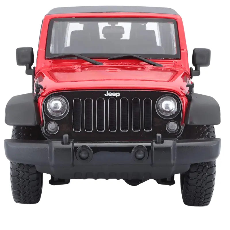 Maisto 2014 Jeep Wrangler Willys red diecast 1:18 front view Jeep grille headlights