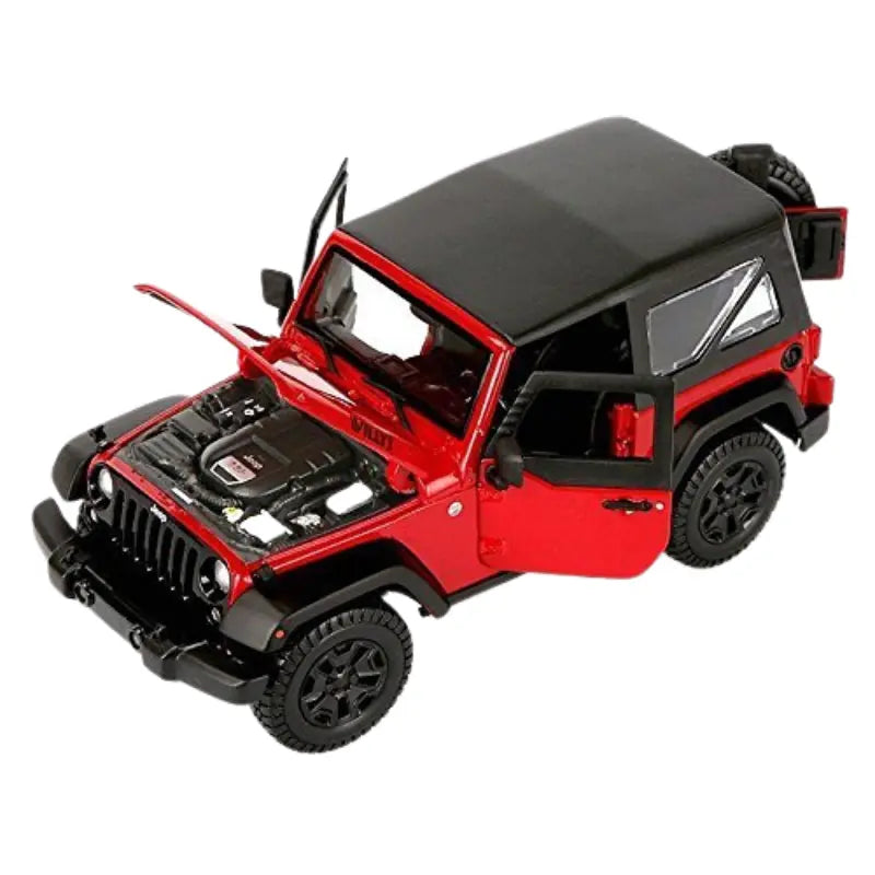 Maisto 2014 Jeep Wrangler Willys red diecast 1:18 opening hood doors engine detail