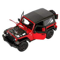Thumbnail for Maisto 2014 Jeep Wrangler Willys red diecast 1:18 opening hood doors engine detail