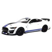 Thumbnail for 2020 Mustang Shelby GT500 white and blue 1:18 diecast car front three quarter angle view
