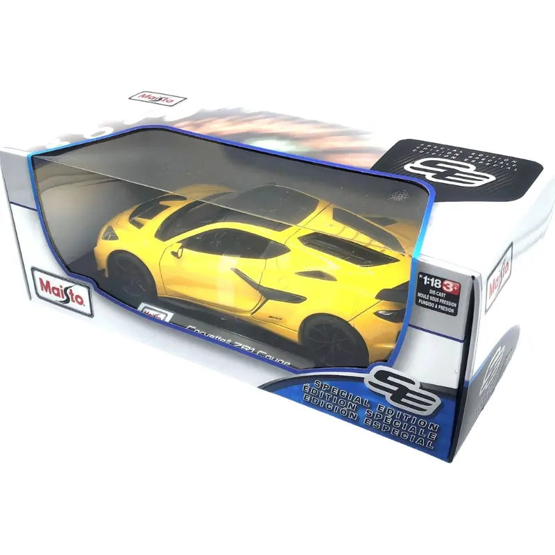 Maisto Special Edition Corvette ZR1 Coupe yellow 1:18 diecast box angle view