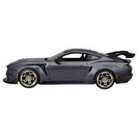 Thumbnail for Maisto 2025 Ford Mustang GTD gray diecast 1:18 driver side profile gold wheels spoiler
