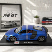 Thumbnail for Maisto 1:18 Audi R8 GT diecast model side profile view on display base