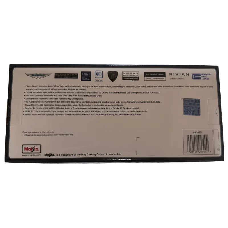Maisto Corvette ZR1 Coupe packaging back panel with barcode and licensing detail