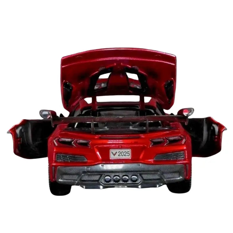 Corvette ZR1 Coupe red 1:18 diecast car rear spoiler and exhaust detail