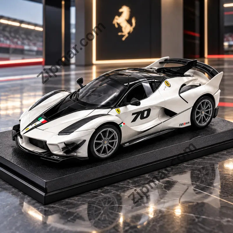 White Maisto Ferrari FXX K Evo 1:18 diecast model car on black display base