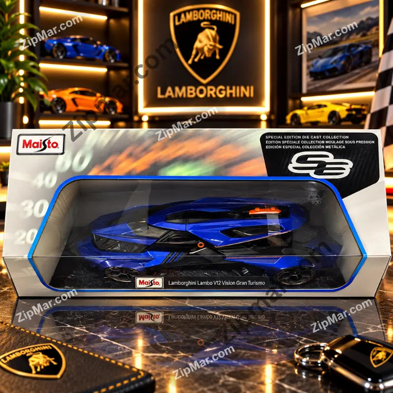 Maisto Lamborghini Lambo V12 Vision Gran Turismo Special Edition box with wide window front view