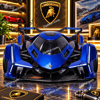 Thumbnail for Front view of blue Maisto Lamborghini Lambo V12 Vision Gran Turismo 1:18 diecast with rear wing
