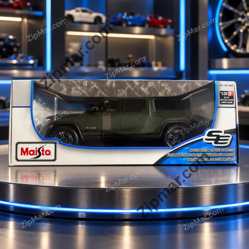 Green Maisto Rivian R1T 1:20 diecast truck in Special Edition window box