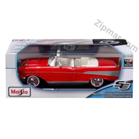 Thumbnail for Maisto Special Edition 1957 Chevrolet Bel Air Convertible 1:18 red diecast in the original window box, front view