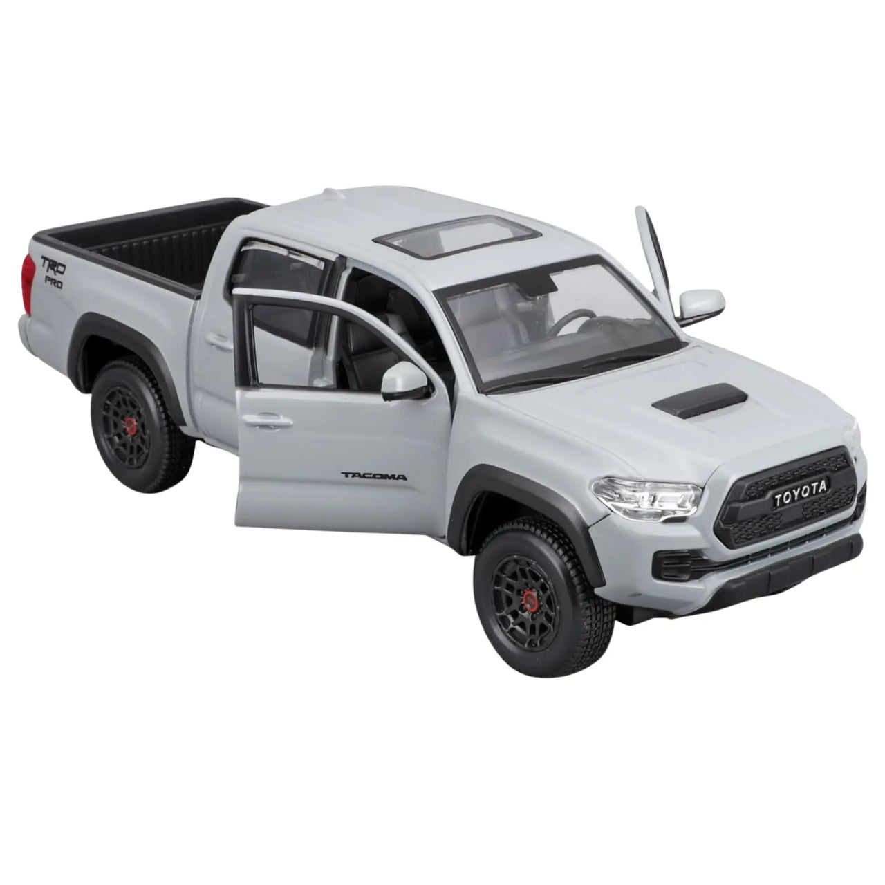 Maisto Toyota Tacoma TRD Pro diecast truck with driver door open showing interior